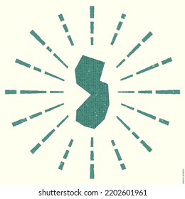 New Jersey Logo. Grunge sunburst poster with map of the US state. Shape of New Jersey filled with hex digits with sunburst rays around. Classy vector illustration.