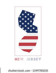 New Jersey logo. Map of New Jersey with the state name and flag. Artistic vector illustration.