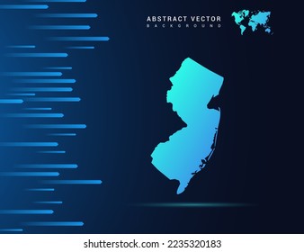 Mapa de Nueva Jersey con tecnología de fondo azul abstracto.