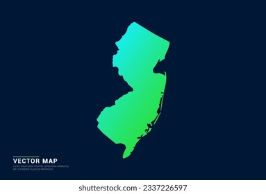 New Jersey map of abstract gradient green blue concept with technology light effect vector.