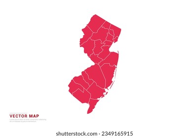 New Jersey Map - abstract style red isolated on white background for infographic, design vector.