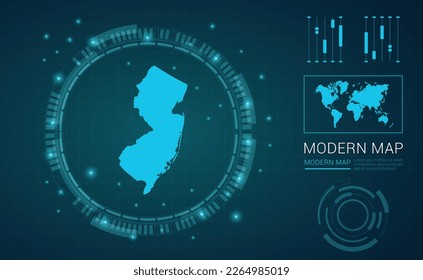 New Jersey map of blue digital frame Futuristic Sci Fi Modern User vector HUD, GUI, UI interface.