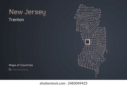New Jersey Map with a capital of Oklahoma City Shown in a Microchip Pattern. Silicon valley, E-government. United States vector maps. Microchip Series