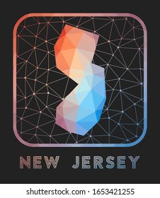 New Jersey map design. Vector low poly map of the US state. New Jersey icon in geometric style. The US state shape with polygonal gradient and mesh on a dark background.