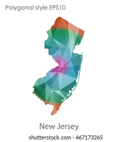 New Jersey map in geometric polygonal,mosaic style.Abstract gems triangle,modern design background. Vector illustration EPS10