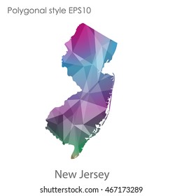 New Jersey map in geometric polygonal,mosaic style.Abstract gems triangle,modern design background. Vector illustration EPS10