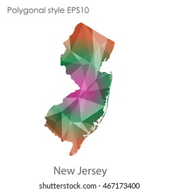 New Jersey map in geometric polygonal,mosaic style.Abstract gems triangle,modern design background. Vector illustration EPS10