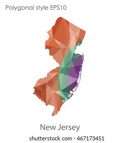 New Jersey map in geometric polygonal,mosaic style.Abstract gems triangle,modern design background. Vector illustration EPS10
