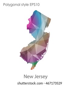 New Jersey map in geometric polygonal,mosaic style.Abstract gems triangle,modern design background. Vector illustration EPS10