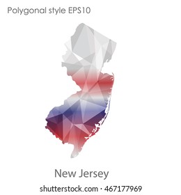 New Jersey map in geometric polygonal,mosaic style.Abstract gems triangle,modern design background. Vector illustration EPS10