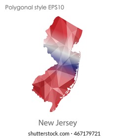New Jersey map in geometric polygonal,mosaic style.Abstract gems triangle,modern design background. Vector illustration EPS10