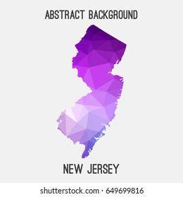 New Jersey map in geometric polygonal,mosaic style in violet shades.Abstract tessellation,modern design background,low poly. Vector illustration.