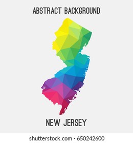 New Jersey map in geometric polygonal,mosaic style in rainbow colors.Abstract tessellation,modern design background,low poly. Vector illustration.