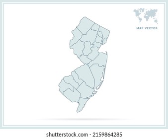 New Jersey map green vector on white background.