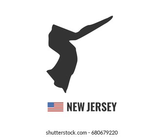 New Jersey map isolated on white background silhouette. New Jersey USA state. American flag. Vector illustration.