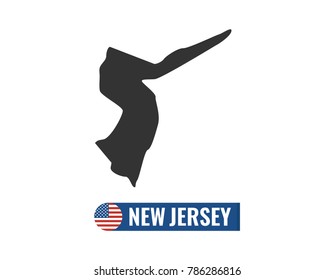 New Jersey map isolated on white background silhouette. New Jersey USA state. American flag. Vector illustration.