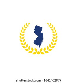 New Jersey Map And Laurel Wreath Logo Design Template