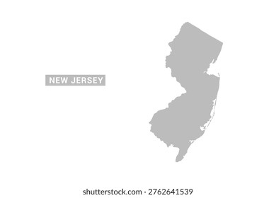 New Jersey map - Minimal Flat Vector Illustration in Black and Gray, Isolated on White Background, Ideal for Infographics, Educational Use, Reports, and Presentations.