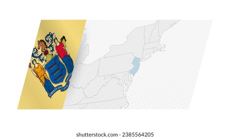 Mapa de Nueva Jersey en estilo moderno con bandera de Nueva Jersey en el lado izquierdo. Ilustración vectorial de un mapa.