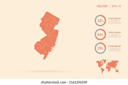 New Jersey map orange abstract infographic vector.