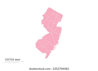 New Jersey Map - Pink abstract style isolated on white background for infographic, design vector.
