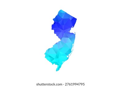 New Jersey map - Polygon Style Vector Illustration in Blue Gradient, Low Poly Geometric Design, Isolated on White Background, Perfect for Infographics, Education, and Modern Presentations.