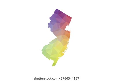 New Jersey Map - Polygon Style Vector Illustration in Rainbow Gradient, Low Poly Multicolor Geometric Design, Isolated on White Background, Suitable for Reports, and Creative Projects.