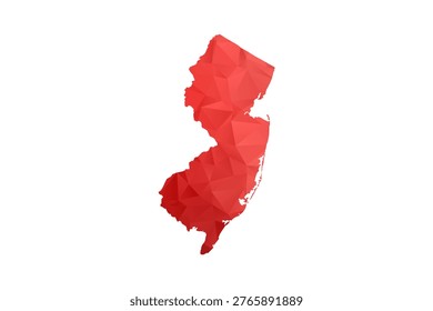 New Jersey Map - Polygon Style Vector Illustration in Red Gradient, Low Poly Geometric Design, Isolated on White Background, Perfect for Infographics, Reports, and Educational Materials.