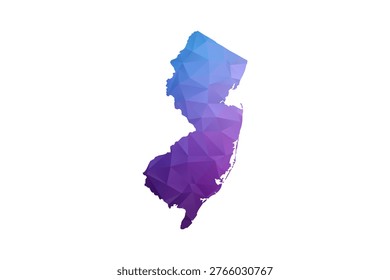 New Jersey Map - Polygon Style Vector Illustration in Blue and Purple Gradient, Low Poly Geometric Design, Isolated on White Background, Ideal for Infographics and Learning Materials.