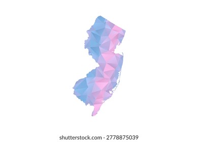 New Jersey Map - Polygon Style Vector Illustration in Pastel Blue and Pink Gradient, Low Poly Geometric Design, Isolated on White Background for Infographics and Education.