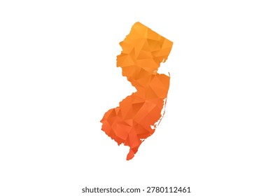 New Jersey Map - Polygon Style Vector Illustration in Orange Gradient, Low Poly Geometric Design, Isolated on White Background for Infographics and Education.