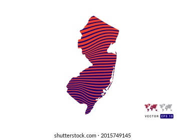 New Jersey map red and blue of abstract with dynamic waves vector.