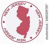 New Jersey map with round title. State shape rings. New Jersey text around the state boundary shape. Beautiful vector illustration.