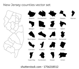 New Jersey map with shapes of regions. Blank vector map of the US State with counties. Borders of the US state for your infographic. Vector illustration.