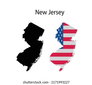 New Jersey Map Silhouette and Icon Vector Illustration 