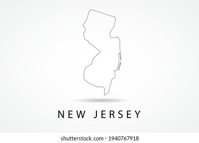New Jersey Map- State of USA Map International vector template with thin black outline or outline graphic sketch style and black color isolated on white background - Vector illustration eps 10