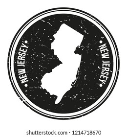 New Jersey Map Symbol Round Design Stamp Travel and Business