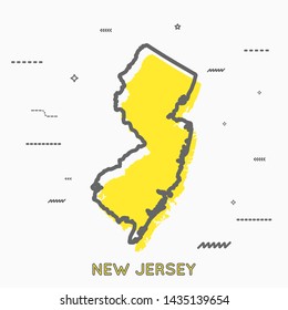 New Jersey map in thin line style. New Jersey infographic map icon with small thin line geometric figures. New Jersey state. Vector illustration linear modern concept