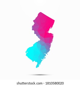 New Jersey map triangle low poly geometric polygonal abstract style. Cyan pink gradient abstract tessellation modern design background low poly abstract map. Vector illustration