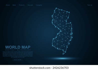 New Jersey Map - USA Map mash line and point scales on blue technology background. Wire Frame 3D mesh polygonal network line, design sphere, dot and structure - Vector illustration eps 10