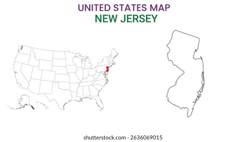 New Jersey map of USA state. New Jersey map vector illustration. New Jersey vector map on white background.