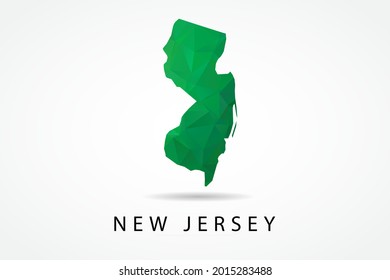 New Jersey Map - USA, United States of America map, World Map International vector template, low polygon style with green color isolated on white background - Vector illustration eps 10