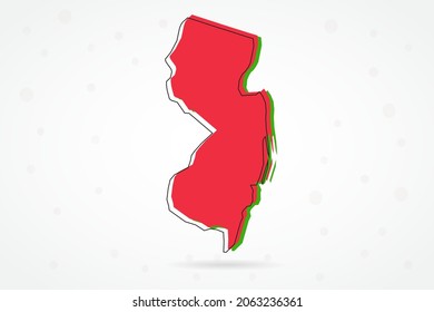 New Jersey Map - USA, United States of America map vector template with including red, green and black outline sketch isolated on white background - Vector illustration eps 10