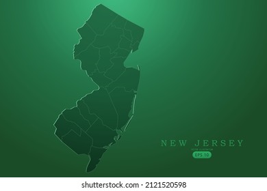 New Jersey Map - USA, United States of America map vector template with High detailed and Green gradient color isolated on green background for design, infographic - Vector illustration eps 10