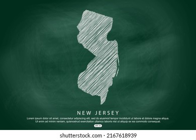 New Jersey Map - USA, United States of America Map vector template with white outline graphic sketch and old school style  isolated on Green Chalkboard background - Vector illustration eps 10