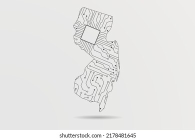 New Jersey Map - USA, United States of America Map Vector with futuristic circuit board Illustration or High-tech technology mash line and point scales on white background - Vector illustration ep 10