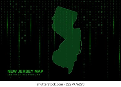 Mapa de Nueva Jersey - EE.UU., plantilla vectorial del Mapa de los Estados Unidos de América con fondo de código binario de matriz con luz para el diseño, concepto de hacker - Ilustración vectorial eps 10