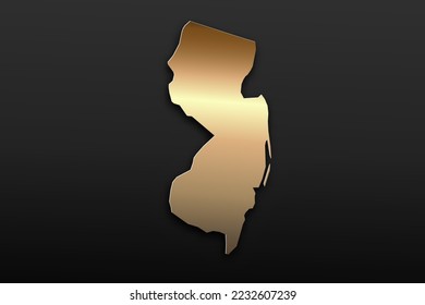 New Jersey Map - USA, United States of America Map vector template with 3D, gold luxury style including shadow on black background for design, education, website - Vector illustration eps 10