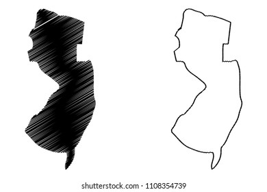 New Jersey map vector illustration, scribble sketch New Jersey map