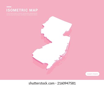 New Jersey map white on pink background with 3d isometric vector illustration.